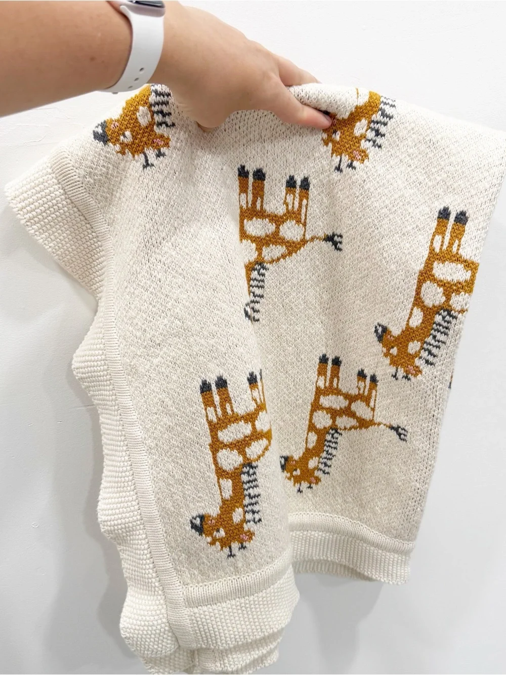 Adairs Jungle Organic Cotton Giraffe Baby Blanket Knitted
